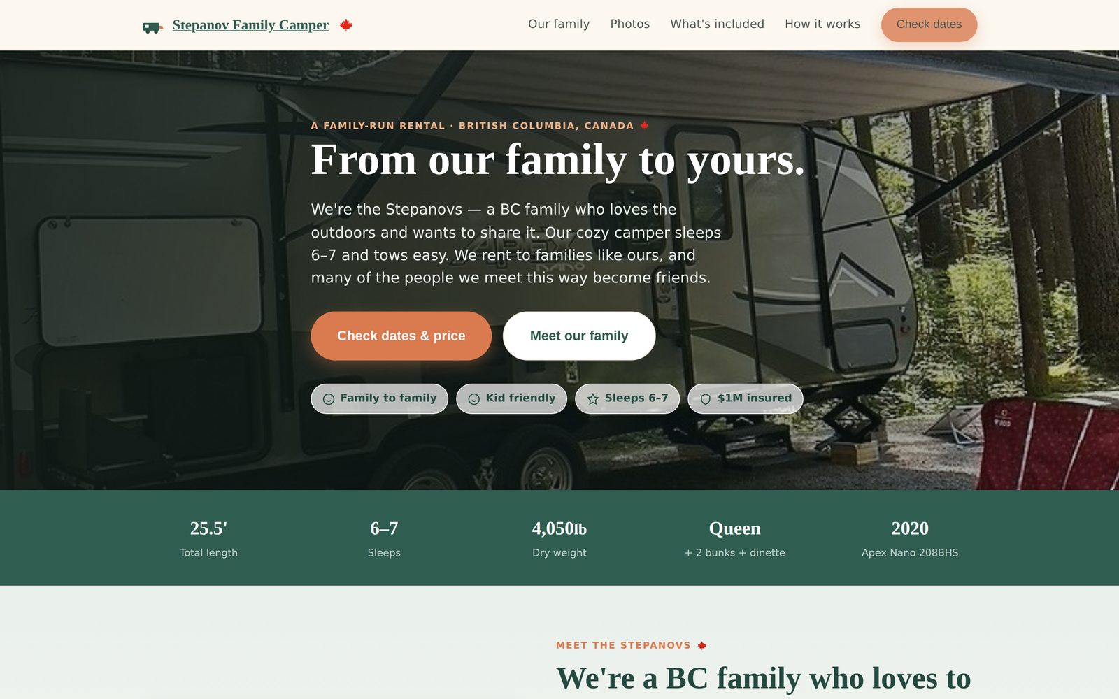 Rental landing page hero section